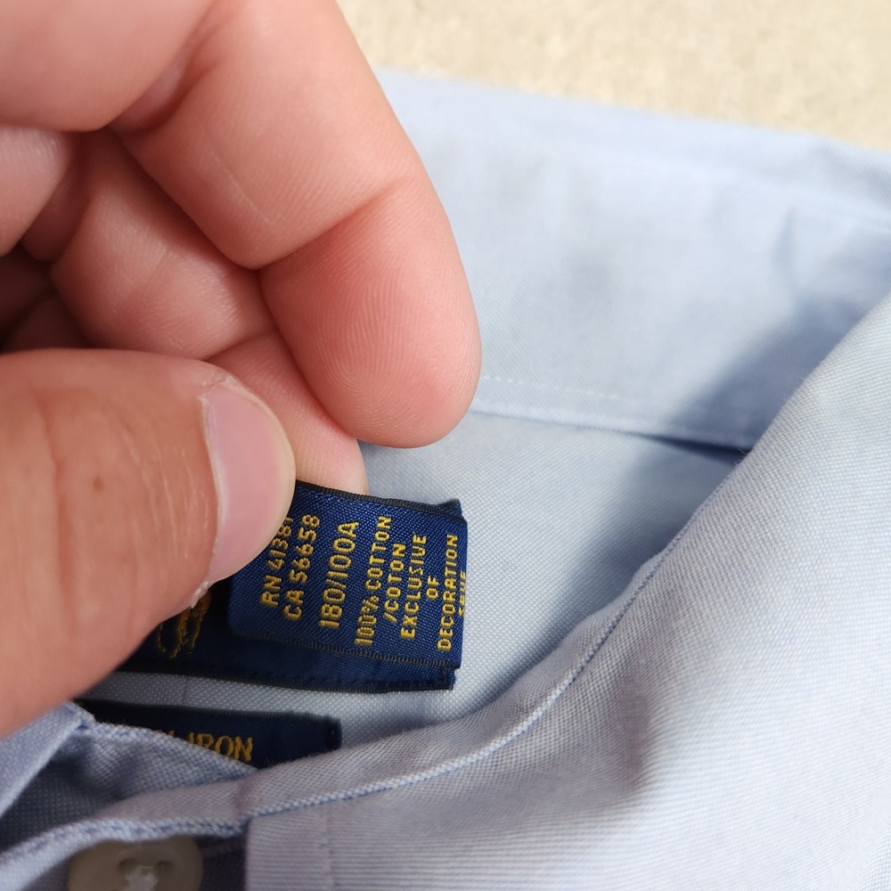 Polo Ralph Lauren Shirt Men 16.5 Oxford Cloth Button Down Blue Cotton Wealth - Picture 9 of 10